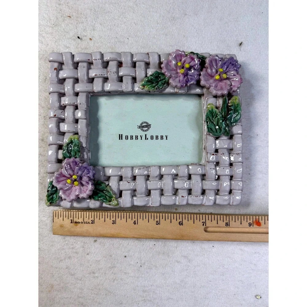 Vintage Lavender Ceramic Floral 4x6 Picture Frame Cottagecore Coquette Chic